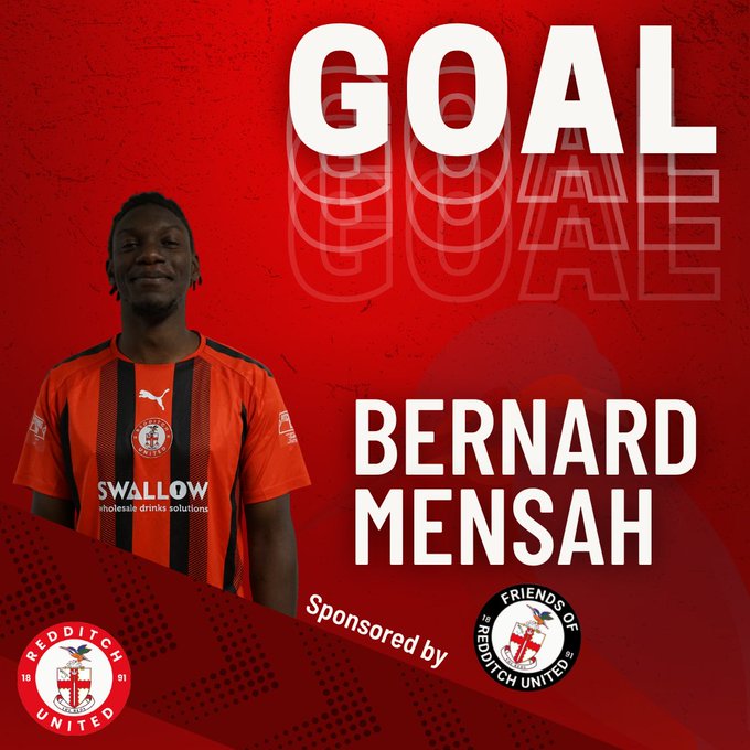 Bernard Mensah scores in Redditch United’s win over Bedford Town