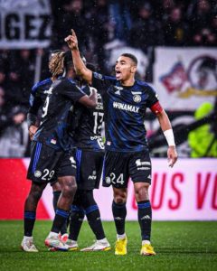Ghana defender Alexander Djiku reacts to Strasbourg’s away win over Lyon