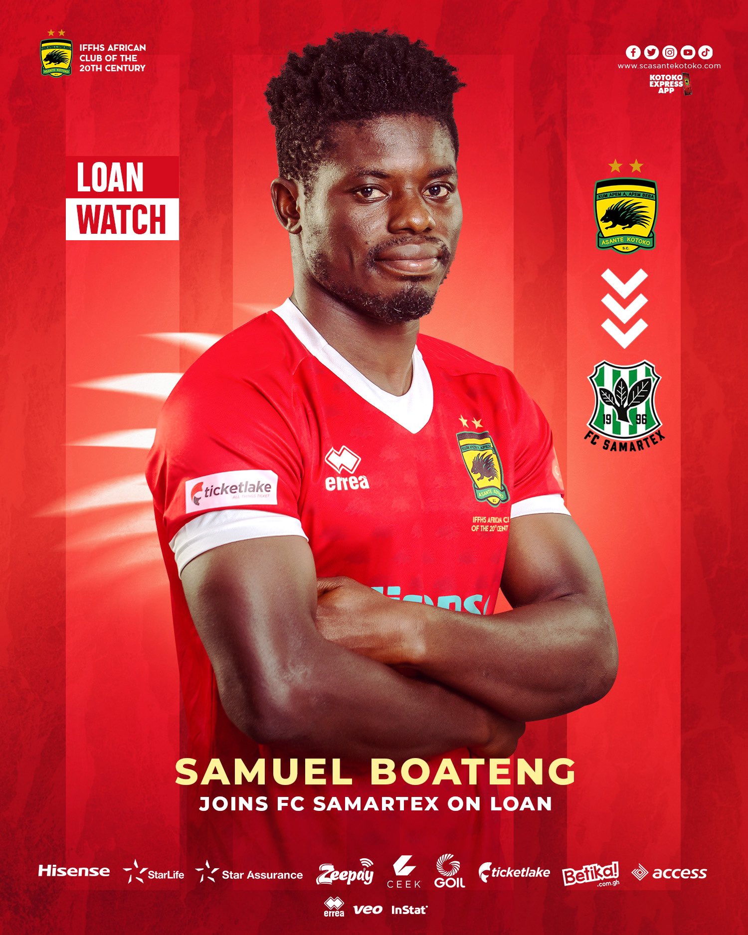 Asante Kotoko attacker Samuel Boateng joins FC Samartex on loan