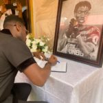 Pictures: Asamoah Gyan signs book of condolence at Christian Atsu's family house