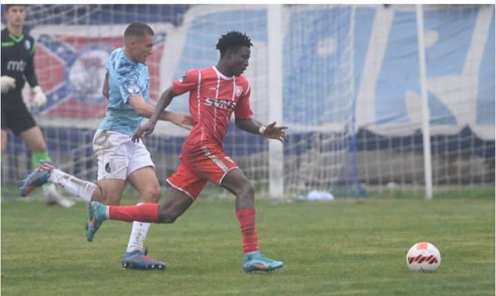 Ghanaian forward Zubairu Ibrahim scores to seal win for Jedinstvo against Trayal Krusevac in Serbia