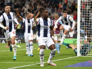 Ghanaian forward Brandon Thomas-Asante scores to earn a point for West Brom in draw against Stoke City
