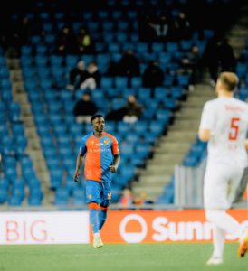 Ghanaian youngster Emmanuel Essiam reacts after making FC Basel home debut
