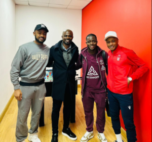Assistant coach George Boateng meets Black Stars players after watching Nottingham Forest v Southampton game