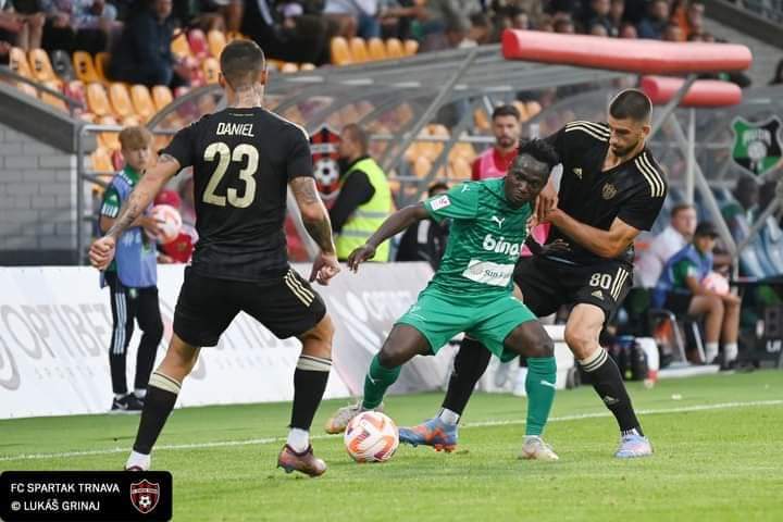 Jonah Attuquaye makes his Europa Conference League debut with FK Auda against Spartak Trnava