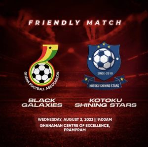 Black Galaxies face Kotoku Shining Stars in a friendly match on Wednesday