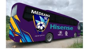 Hisense presents new 47-seater bus to Premier League champions Medeama SC