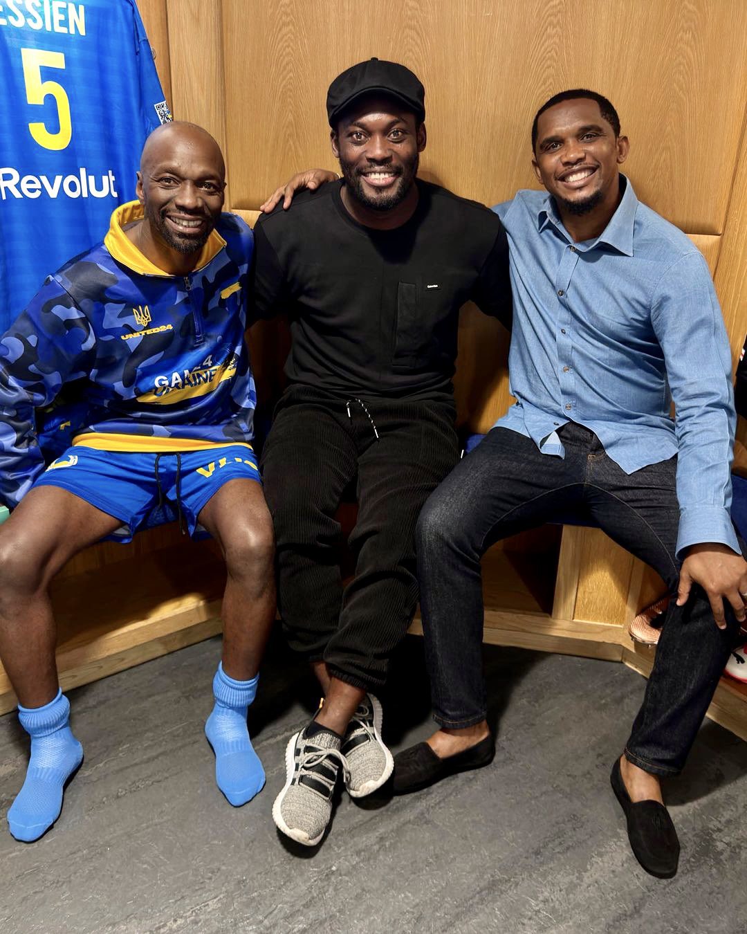 Ghana icon Michael Essien reconnects with ex-Chelsea mates Samuel Eto'o and Claude Makelele at Game4Ukraine