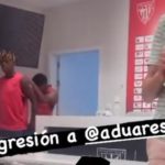 Nico Williams playfully mocks teammate Adu Ares after he hit his head against TV
