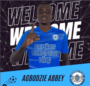 Ghanaian defender Abbey Agbodzie reacts after sealing FC Balti move