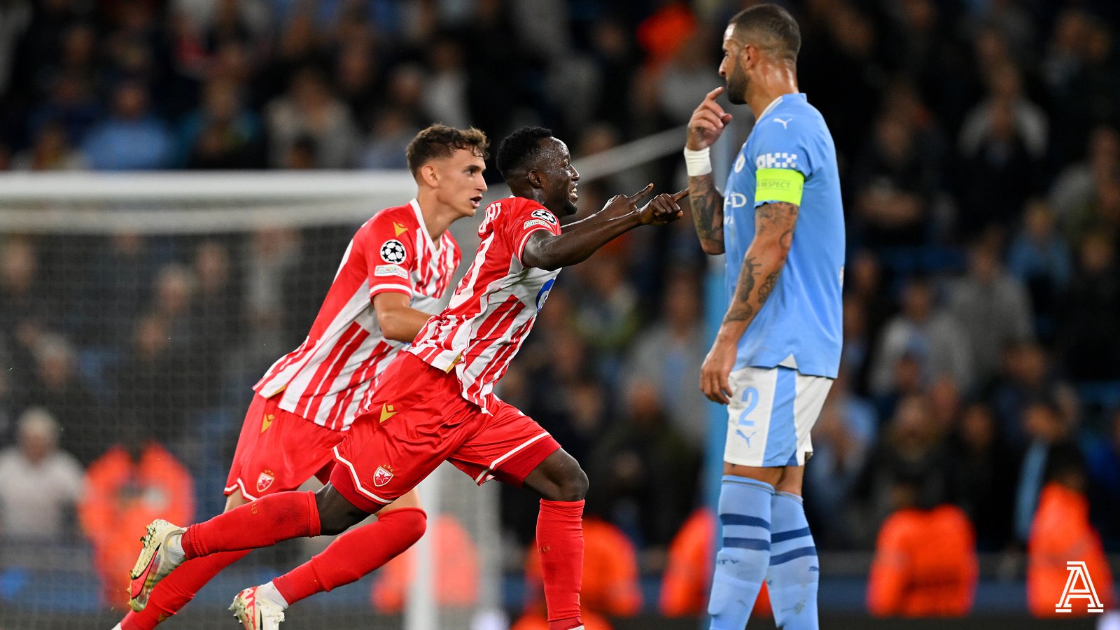 Osman Bukari scores for Red Star Belgrade in defeat to Manchester City