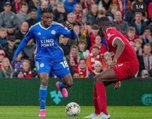 Ghana winger Fatawu Issahaku reacts to Leicester City’s EFL Cup defeat to Liverpool