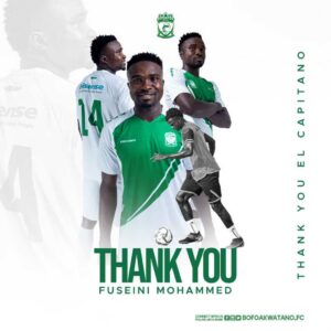 Bofoakwa Tano announce transfer of captain Fuseini Mohammed to Iraqi club Alsinaat Alkahrabaita