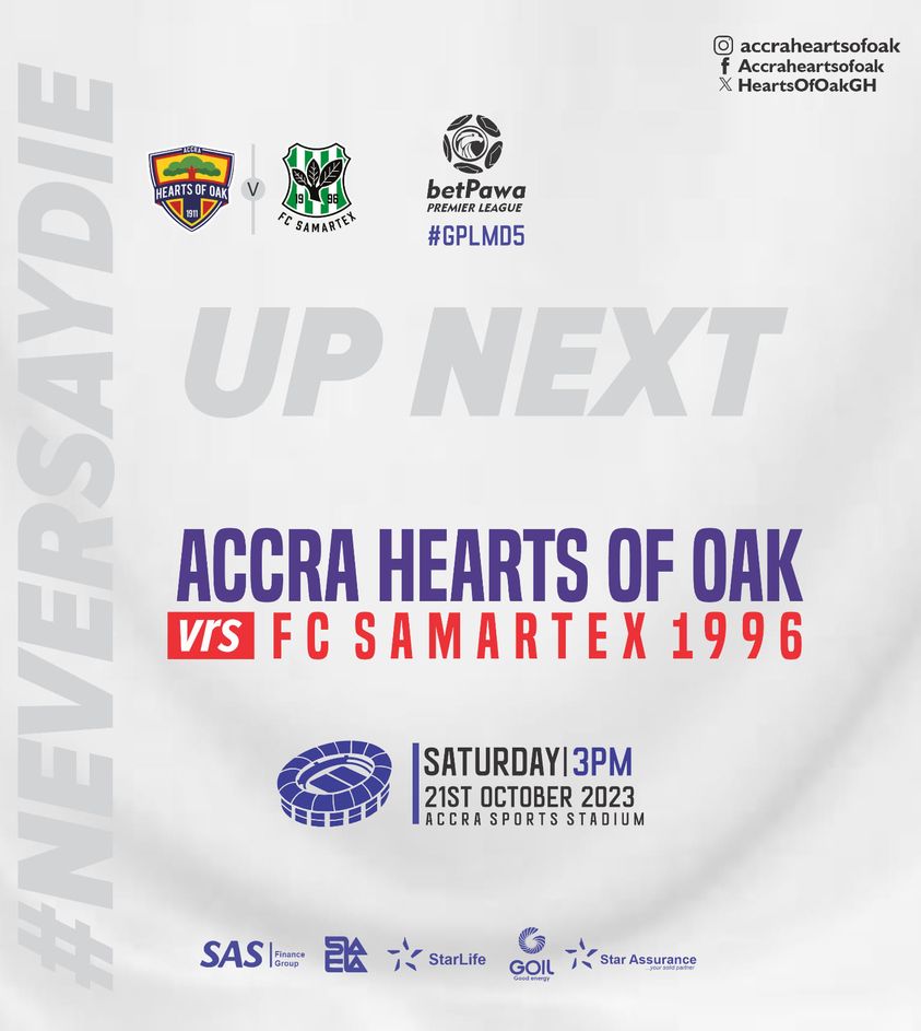 2023/24 Ghana Premier League: Week 6 Match Preview – Hearts of Oak vs. Samartex