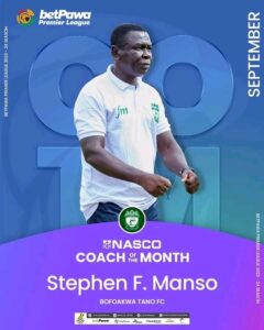 Bofoakwa Tano tactician Frimpong Manso wins first Coach of the Month award for 2023/24 season