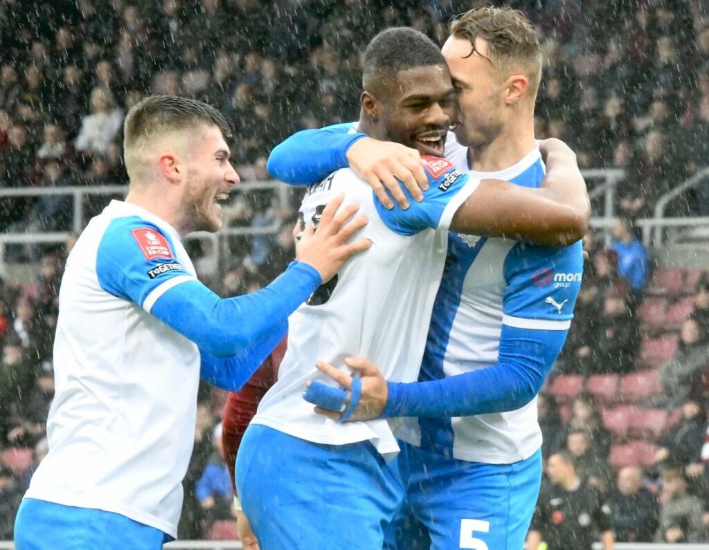 Emile Acquah scores in Barrow FC’s win against Northampton Town