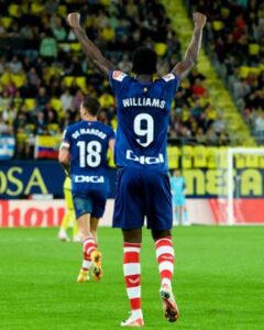 Ghana forward Inaki Williams reacts after helping Athletic Bilbao to snatch victory at Villarreal in Spain