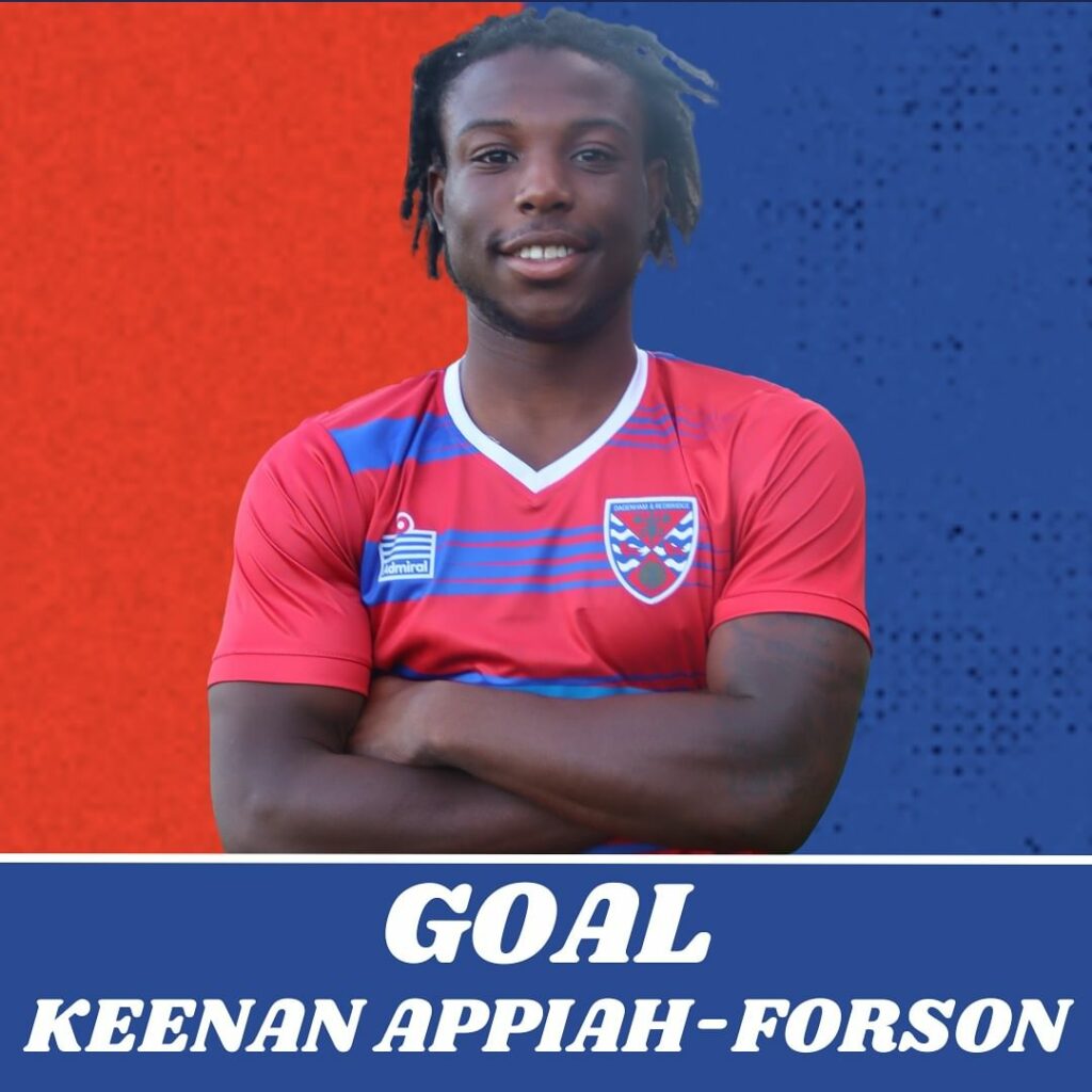 Ghanaian midfielder Keenan Appiah-Forson scores for Dagenham & Redbridge against Eastleigh