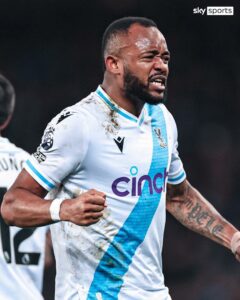 Ghana forward Jordan Ayew reacts to his stunning goal for Crystal Palace in draw against Everton