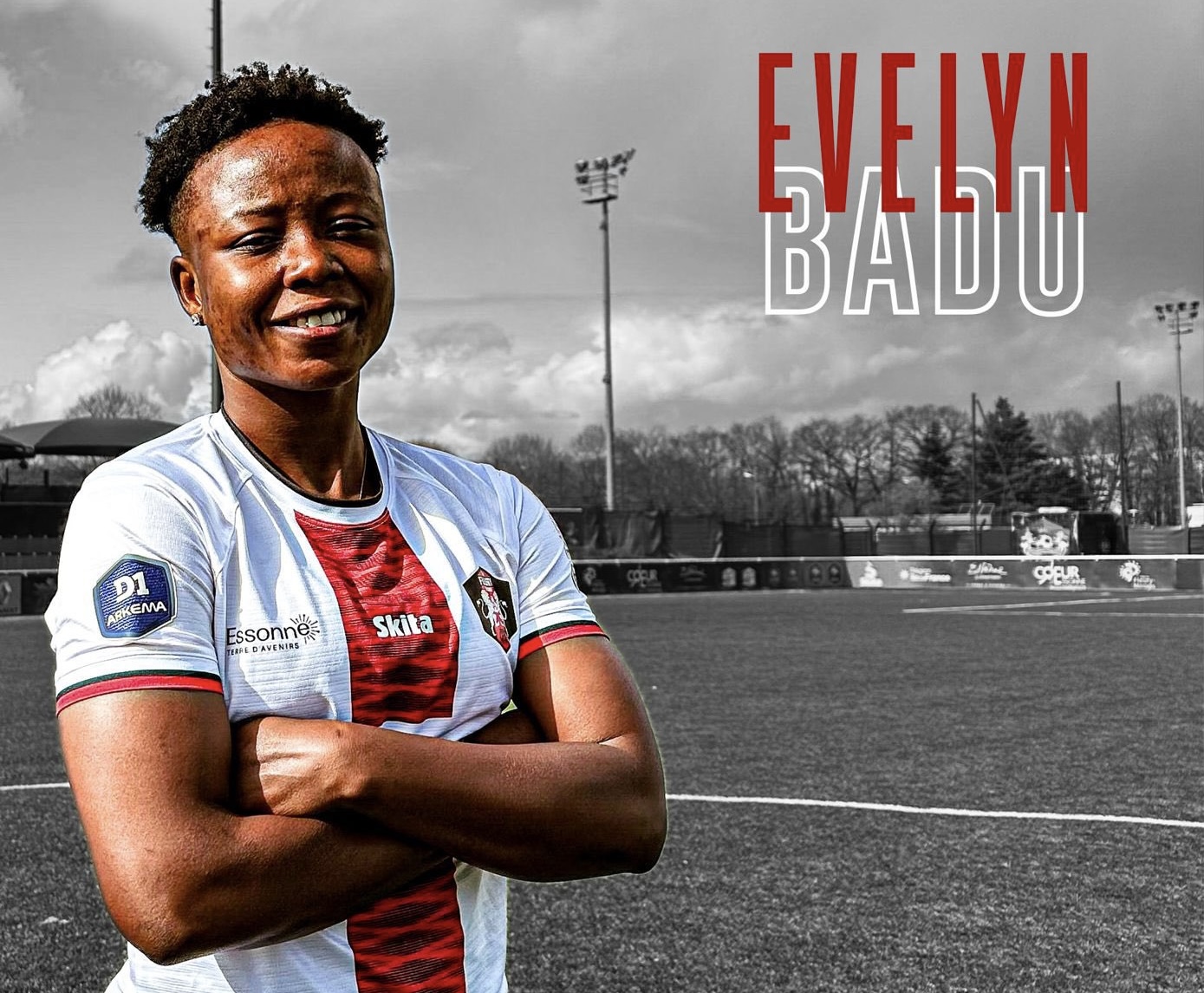 Ghana midfielder Evelyn Badu reacts after signing for FC Fleury in France