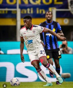 Ghanaian midfielder Sulemana Ibrahim reacts after Cagliari’s stalemate at Inter Milan