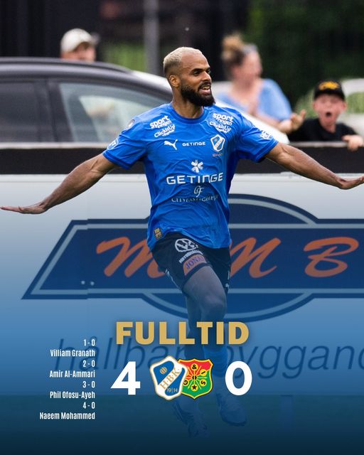 Ghanaian duo Naeem Mohammed and Phil Ofosu-Ayeh score in Halmstads BK's dominant victory over GAIS
