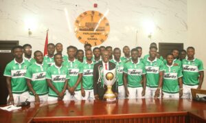 Champions FC Samartex present trophy to leadership of Parliament
