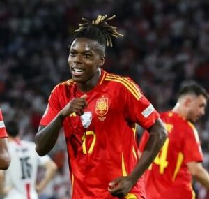 Ghana winger Inaki Williams celebrates brother Nico Williams after incredible performance for Spain against Georgia