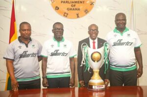 Samartex present Ghana Premier League trophy to Speaker of Parliament