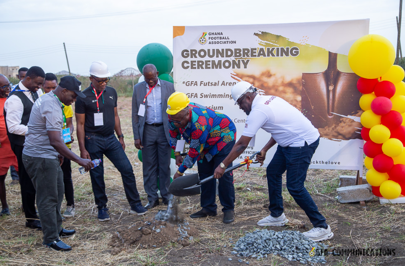 GFA President Kurt Okraku breaks ground for new gym, pool, and futsal arena at Prampram's Ghanaman Soccer Centre