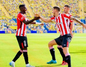 Ghana forward Inaki Williams reacts after inspiring Athletic Bilbao’s win with a hat-trick of assists